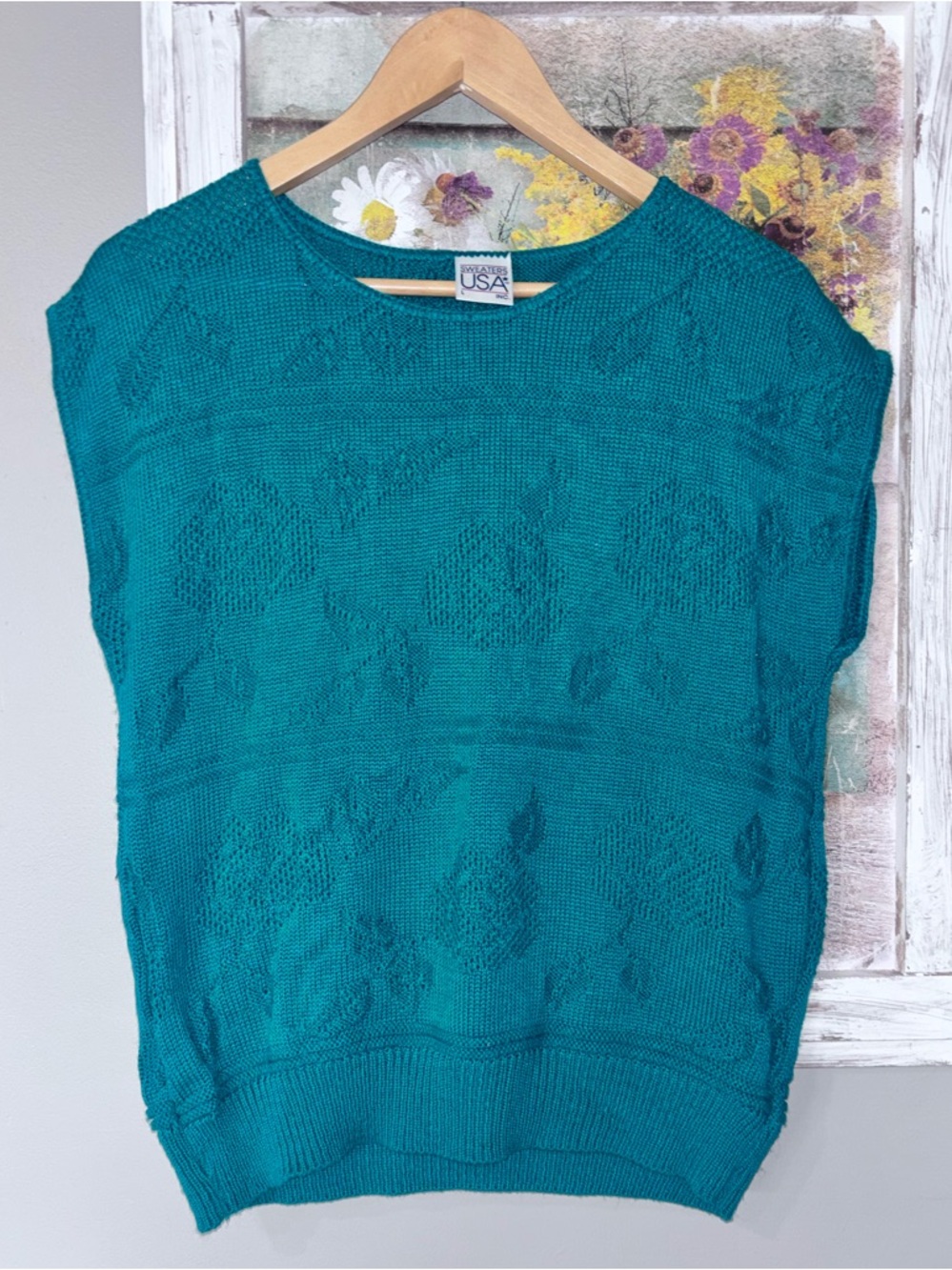 Vintage Sweaters USA Green Sleeveless Knit Sweater Large